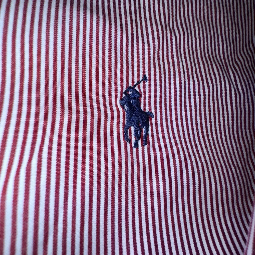 Ralph Lauren Button Down Mens‎ 17.5 34/35 Burgundy Pinstripe Classic Fit Preppy